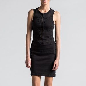 Diesel Front Zip Denim Roundneck Dress Black Small
